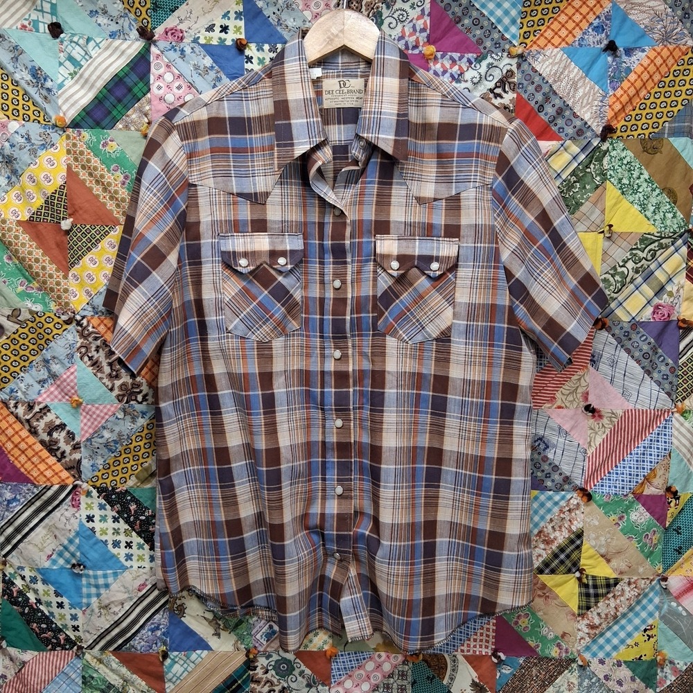 Vintage Dee Cee DC Brand Western Saw Tooth Snap Shirt Mens 40 Plaid Made in USA